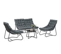 Salon de jardin - ensemble mobilier extérieur - Outsunny - 4 pièces coussins épais 8cm table basse verre trempé - acier - gris