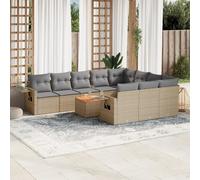 Salon de Jardin et Coussins Canapés 11 pcs Mélange Beige Résine Tressée vidaXL