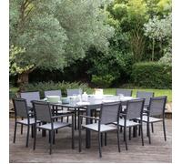 Happy Garden Salon de jardin VENEZIA extensible 10 places 140/200 cm textilène gris alu anthracite