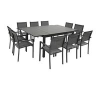 Happy Garden Salon de jardin VENEZIA extensible 10 places 140/200 cm textilène gris alu anthracite