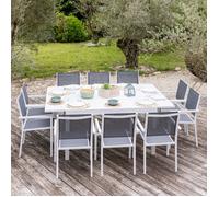 Salon de jardin extensible 10 places de 140/200cm en textilène gris - aluminium blanc VENEZIA