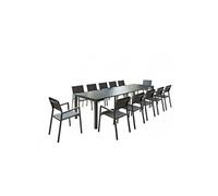 CONCEPT USINE | Ensemble Console Extensible en Aluminium 2 à 12 Places + 12 Chaises | Design OLHAO Gris Foncé | Table à Rallonge d'Extérieur Moderne et Pratique | Rangement Facile