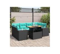 Salon de jardin extensible GENERIQUE - Lot de 7 pièces - Résine tressée noire - 1 table + 2 canapés - 62x93x69 cm