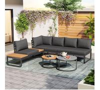 Salon de Jardin Exterieur 4-5 Personnes, Canape Exterieur,2 Tables Basses Empilables,Mobilier de Jardin Pas Cher,Pieds Réglables