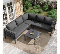 Salon de Jardin Exterieur 4-5 Personnes, Salon Jardin Pas Cher,Canape Exterieur,1 Table Basse en Verre Trempé,Pieds Réglables,Gris