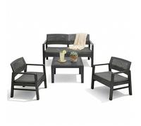 Salon de jardin Extérieur 4 personnes Gris Anthracite Canapé 2 places + 2 fauteuils + Table basse + 4 Coussins KZ GARDEN