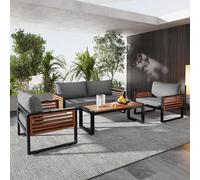 Salon de Jardin Exterieur 4 Personnes, Table de Jardin Exterieur avec chaise canapé 2 places et 1 canapé d'angle et 1 canapé sans accoudoirs et 1 table basse,pour Plein air Jardin Balcon, Gris Antique