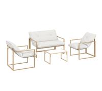 Salon De Jardin Extérieur 4 Pièces Avec Coussins Ultra-Épais 15cm - Ensemble Mobilier De Jardin Et Salon Bas Pour Terrasse - Canapé 2 Places Avec Table Basse Et 2 Fauteuils, Cadre Acier Kaki Blanc
