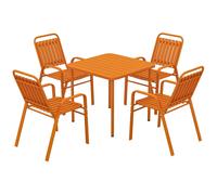 Outsunny – Salon de jardin 5 pièces – Table 80 cm, 4 chaises empilables, acier anti-rouille, orange