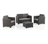 Salon de jardin extérieur 4 places en résine tressée anthracite (1 table basse + 2 fauteuils + 1 canapé 2 places)
