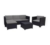 Salon de jardin exterieur de 5 places en resine tressee (1 Fauteuil + 1 canape d'angle + 1 table basse) --