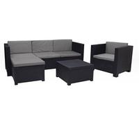 Salon de jardin exterieur de 5 places en resine tressee (1 Fauteuil + 1 canape d'angle + 1 table basse) --