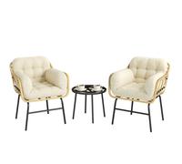 Salon de jardin extérieur - Outsunny - 3 pièces, table basse, 2 fauteuils avec coussins - résine tressée, verre - 62x73x79cm - kaki