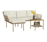 Outsunny Salon de Jardin Exterieur 4 Personnes 3 pièces avec 1 Table Basse Coussins Grand Confort Inclus résine tressée crème