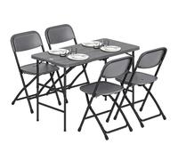 Outsunny Salon de Jardin extérieur 4 Personnes, Table de Jardin extérieure avec 4 chaises Pliables, Table réglable en Hauteur, 118 cm, Plateau Effet Bois, mobilier de terrasse Patio Gris foncé