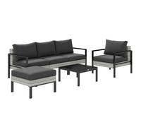 Salon de jardin extérieur - Outsunny - 5 personnes - avec fauteuils, pouf et table basse, coussins - en résine tressée - gris clair