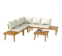 Salon de jardin extérieur - Outsunny - en bois d'acacia - 5 places - table basse, canapé d'angle extérieur et coussins