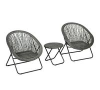Salon de jardin extérieur - Outsunny - en résine - 1 table 2 fauteuil pliables - structure en acier - gris