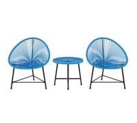 Outsunny Salon de Jardin extérieur en résine tressée 2 Personnes, Table de Jardin extérieure avec 2 chaises, Plateau en Verre trempé, mobilier de Jardin pour Balcon terrasse Patio, Bleu