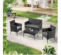 Salon de Jardin Extérieur pour 4 Personnes - WOLTU Ensemble canape fauteuil et table de jardin - Noir
