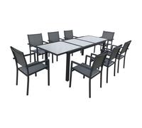 Happy Garden – Salon de jardin Firenze extensible en textilène gris 8 places – aluminium anthracite