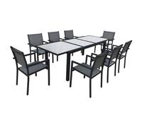Salon De Jardin Firenze Extensible En Textilène Gris 8 Places - Aluminium Anthracite Gris
