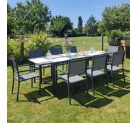 Happy Garden – Salon de jardin Firenze extensible en textilène gris 8 places – aluminium anthracite
