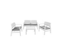 Salon de jardin 4 pièces Canapé 2 places + 2 fauteuils + Table basse Résine Blanche