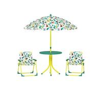 AIYAPLAY – Ensemble salon de jardin enfant motif éléphant et girafe – 4 pcs, parasol Ø100 cm, vert