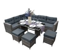 Salon de Jardin en Rotin 9 Personnes - Gris Jardi