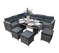Salon de Jardin Gris en Rotin pour 9 Personnes Ensemble Table & Sièges