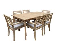 Happy Garden Salon de jardin SIMILAN en acacia – table et chaises, coussins sable – 6 personnes