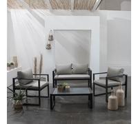 Happy Garden Salon de Jardin Ibiza en Tissu Gris 4 Places - Aluminium Anthracite