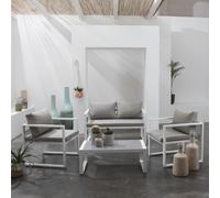 Salon de jardin ibiza en tissu gris 4 places - aluminium blanc