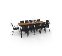 IDMarket – Salon de jardin NOUMEA Table extensible 135/270 cm effet bois et 12 chaises noir/bois
