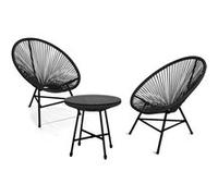 Salon de jardin IZMIR table et 2 fauteuils oeuf cordage noir Noir G