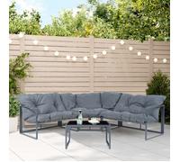 casa.pro Salon de Jardin 4 Pièces Table Basse Verre avec Canapé Ensemble de Meubles Extérieur Résistant Mobilier Jardin Confortable Design Terrasse Patio Détente Acier Polyester Gris Foncé Noir