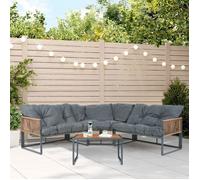 casa.pro Salon de Jardin 4 Pièces Table Basse avec Canapé Ensemble de Meubles Extérieur Résistant Mobilier Jardin Confortable Design Terrasse Patio Détente Acier SPC Polyester Gris Foncé Effet Rotin