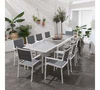 Happy Garden Salon de Jardin Extensible LAMPEDUSA - Salon de Jardin 10 Personnes - Table + Chaises - Blanc/Gris