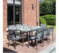 Happy Garden Salon de Jardin LAMPEDUSA Extensible en textilène Gris 8 Places - Aluminium Anthracite