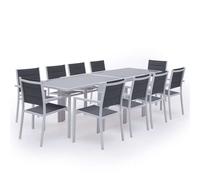 Happy Garden Salon de jardin Lampedusa extensible en textilène gris 10 places aluminium blanc