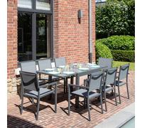 Happy Garden – Salon de jardin LAMPEDUSA extensible en textilène gris 8 places aluminium anthracite