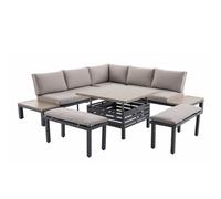 Salon De Jardin Lanza Taupe En Aluminium - 7 Places - Jardideco Multicolore