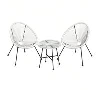 Salon de Jardin, Lot 3 Meubles de Terrasse, Chaises d'Extérieur Acapulco, avec Table en Verre, Blanc Plongez dans le confort : Avec une conception ergonomique, des sièges larges et des cordons en poly