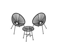 Helloshop26 Salon de Jardin lot 3 Meubles de terrasse chaises d'extérieur Acapulco avec Table en Verre Noir 12_0001655
