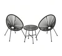 Salon de Jardin, Lot 3 Meubles de Terrasse, Chaises d'Extérieur Acapulco, avec Table en Verre, Noir Plongez dans le confort : Avec une conception ergonomique, des sièges larges et des cordons en polyé