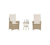 Salon de jardin - Lot de 3 pièces - Rotin beige inclinable 45x50 cm
