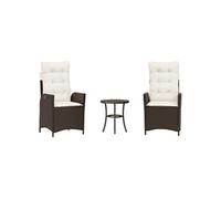 Vidaxl Ensemble De Bistro 3 Pcs Avec Coussins Marron Résine Tressée