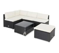 Salon de jardin lounge en polyrotin 16 pièces Canapé de jardin avec table Ensemble de jardin modulable noir crème