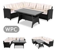Salon de jardin lounge en polyrotin Canapé d'angle avec table 6 personnes Salon d’angle extérieur modulable